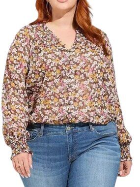 Torrid Crinkle Chiffon Smocked Blouson Sleeve Blouse | 1X